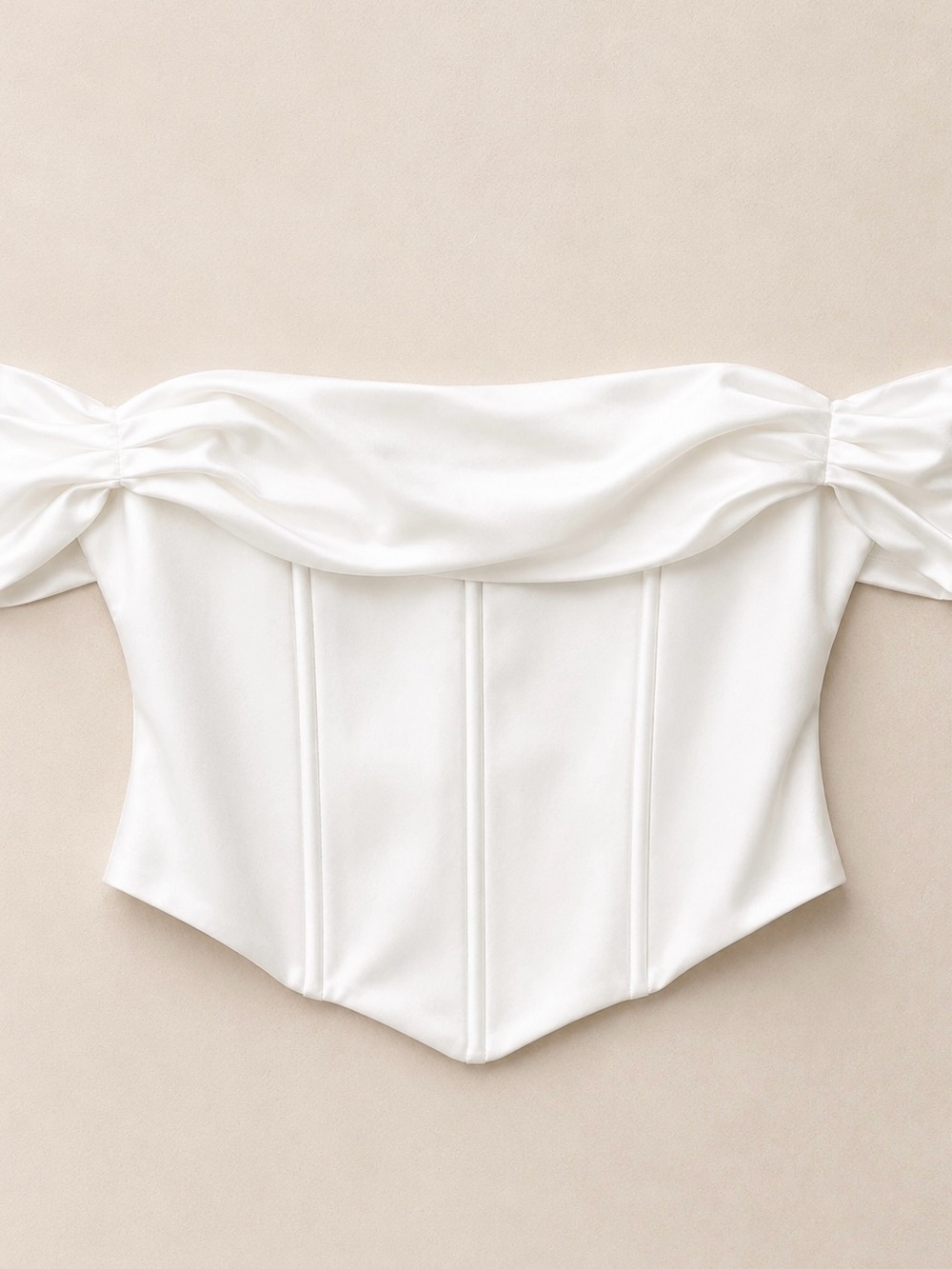 Meshki White Off-Shoulder Satin Corset Camisole
